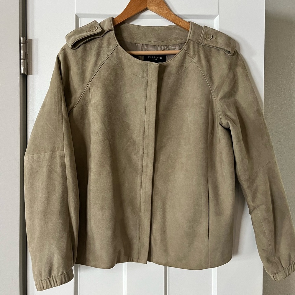 Talbots Khaki Tan Classic Suede Jacket 12 Petite